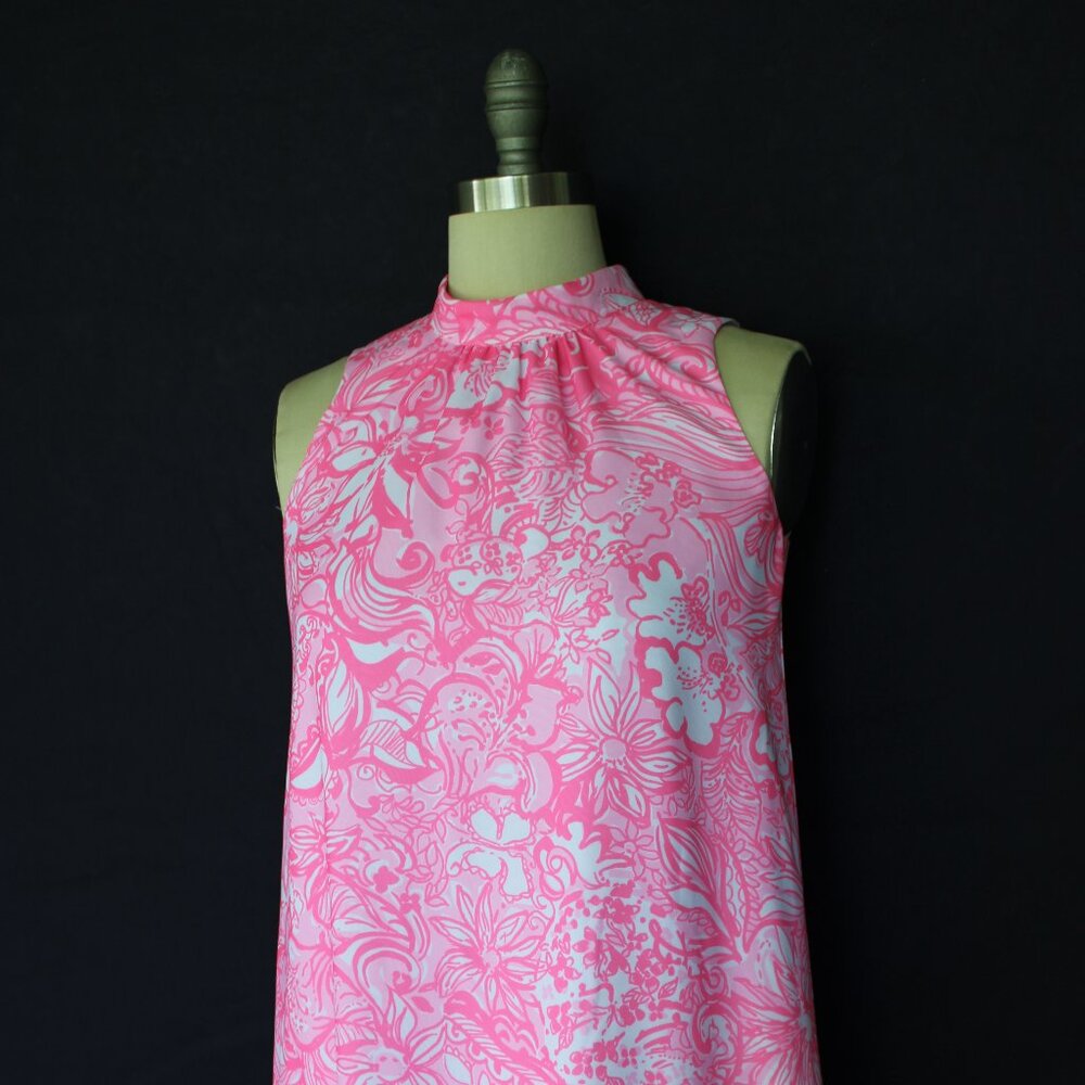 Lilly Pulitzer Linda dress Pink tropics Bunny hop Rose tunic swing rosette mod - Picture 8 of 11